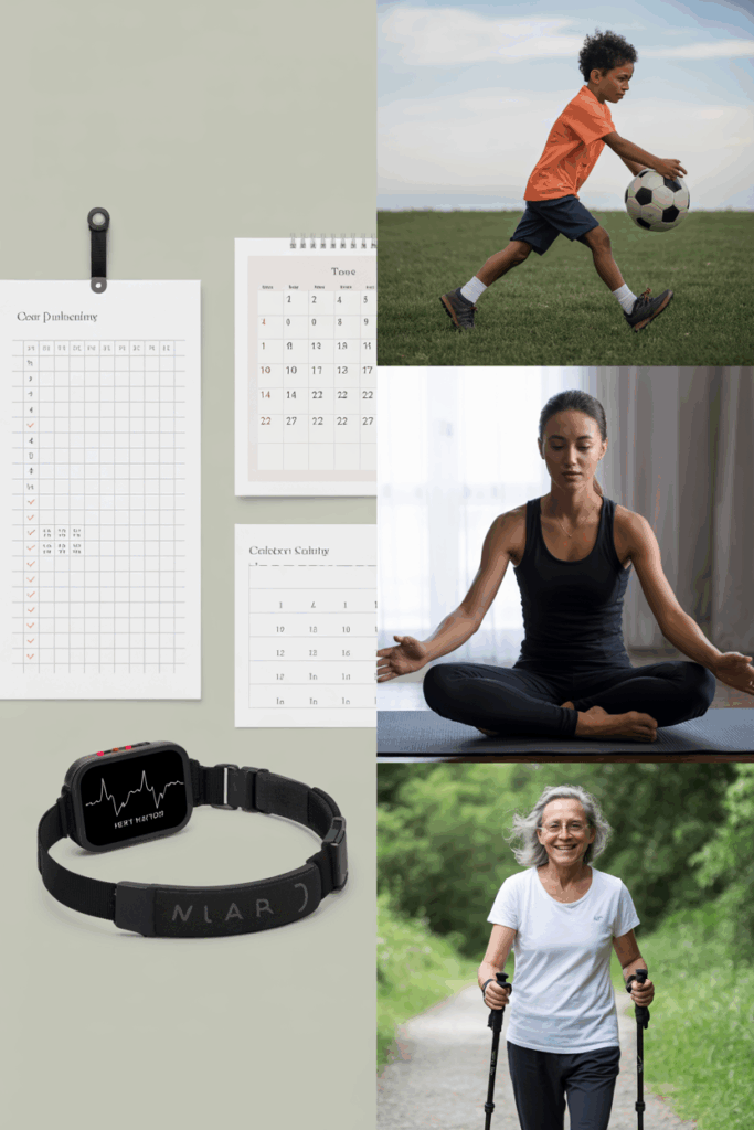 Kalender, Checkliste und Sportequipment als Grundlagen der Sportwahl.