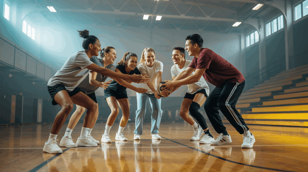 Freizeitteam in der Halle – Motivation und Gemeinschaft im Vereinssport.